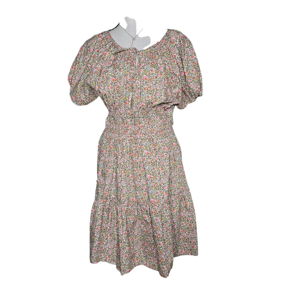 J.Crew Floral Puff Sleeve Midi Dress Sz S Cinched Waist Coquette Cottagecore
